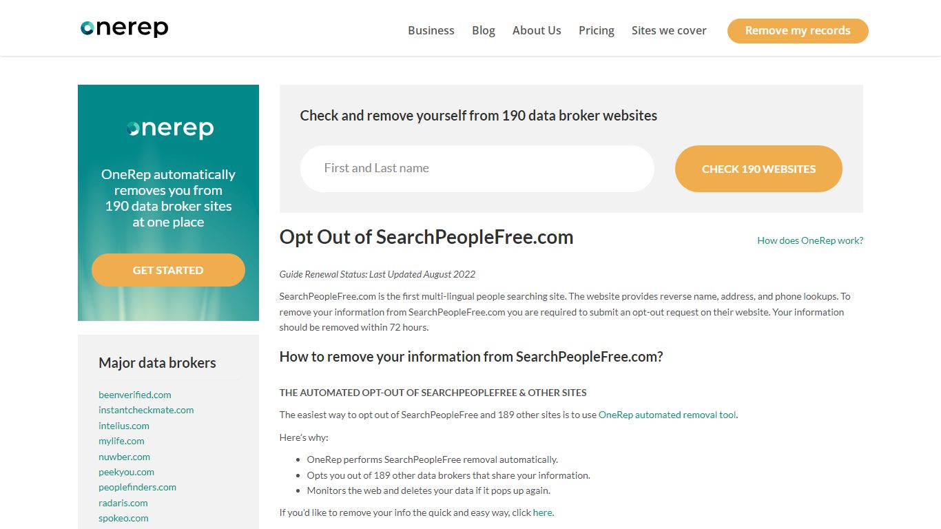 SearchPeopleFree.com | Remove Information Guide | OneRep
